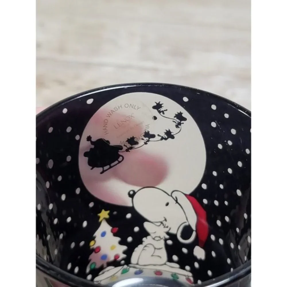 LENOX Pnts Peanuts Snoopy Reindeer Santa Chritmas‎ Glass Black Multi-Color Clear